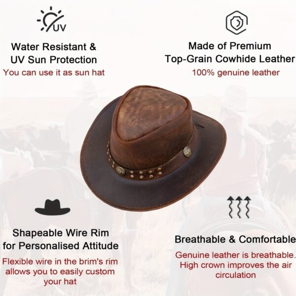 Vintage Leather Cowboy Hat - Brown - Image 4